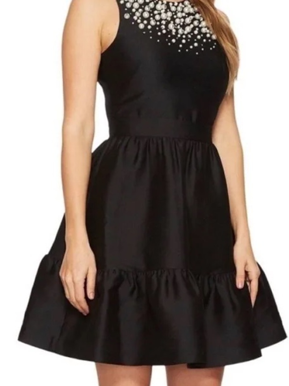 kate spade Black Sleeveless Midi Dress with Pearl-Embellished Neckline NWT